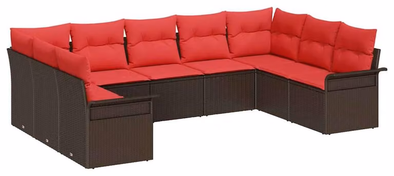 Set Divano da Giardino con cuscino 9 pcs Marrone polyrattan