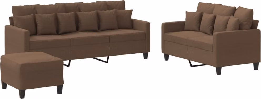 Set di Divani 3 pz con Cuscini Marrone in Tessuto