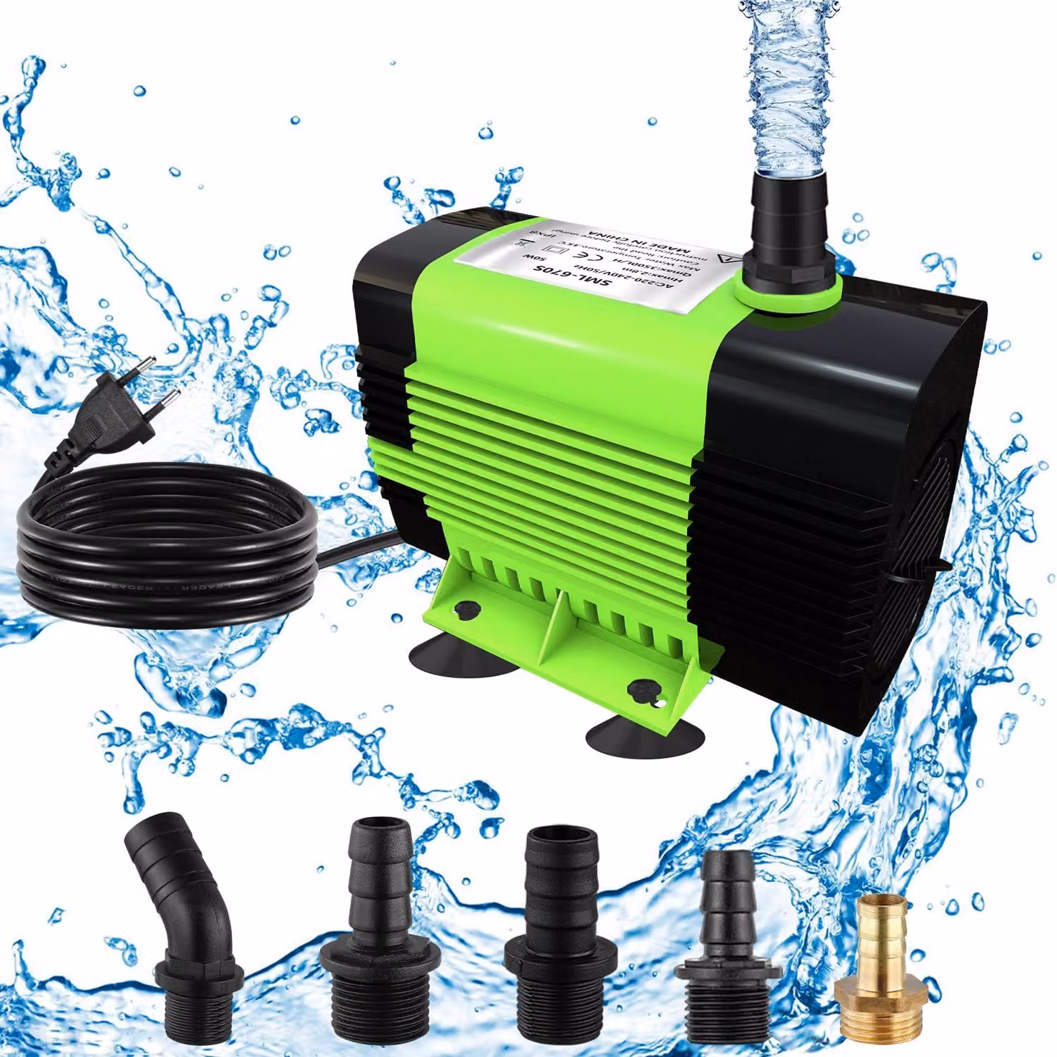 Pompa sommergibile da 50 W, portata di 3500 L/h, altezza di sollevamento di 2,8 metri, con 5 ugelli