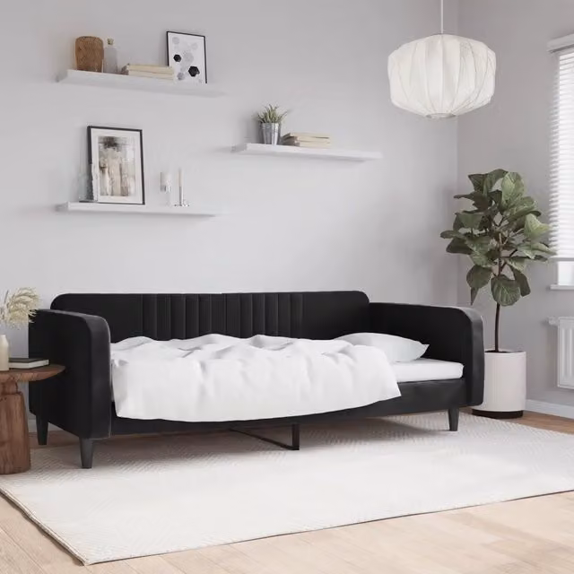 Letto da giorno moderno vidaXL in velluto nero L: 100 cm, P: 200 cm, H: 75 cm – 1