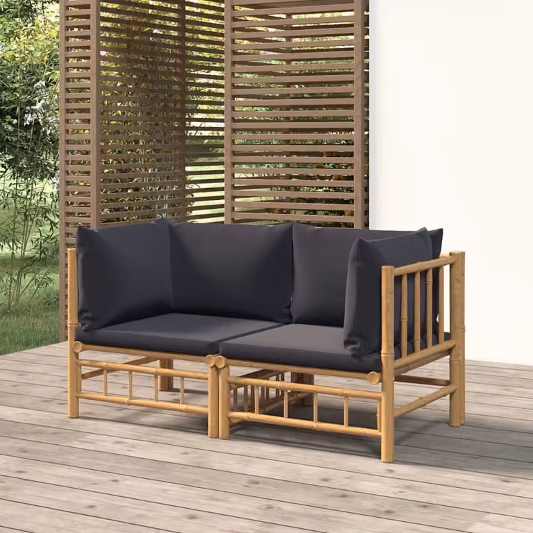 The Living Store Divani angolari da giardino con cuscini grigio scuro 2 pz. Bambù
