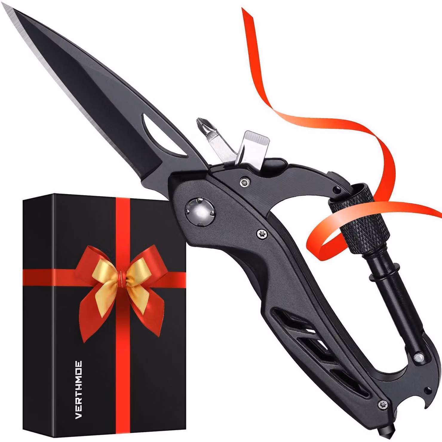 Coltello multiuso da tasca con portachiavi, in alluminio e acciaio inossidabile, ideale per campeggio e attività all'aperto