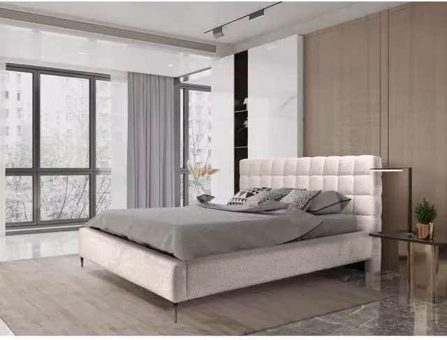 Letto MILLIO Meublorama color beige in tessuto bouclé con rete inclusa L/P: 160 x 200 cm