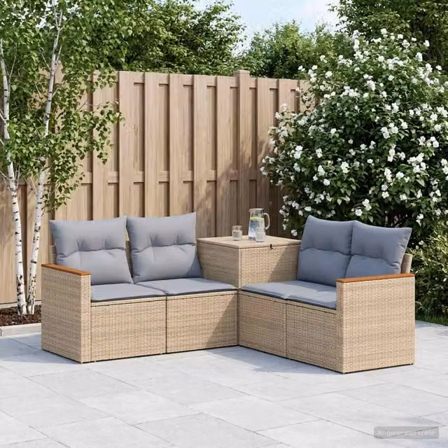 Set di divani 5 pz Beige e Grigio Chiaro 179 x 179 x 85 cm 3447941