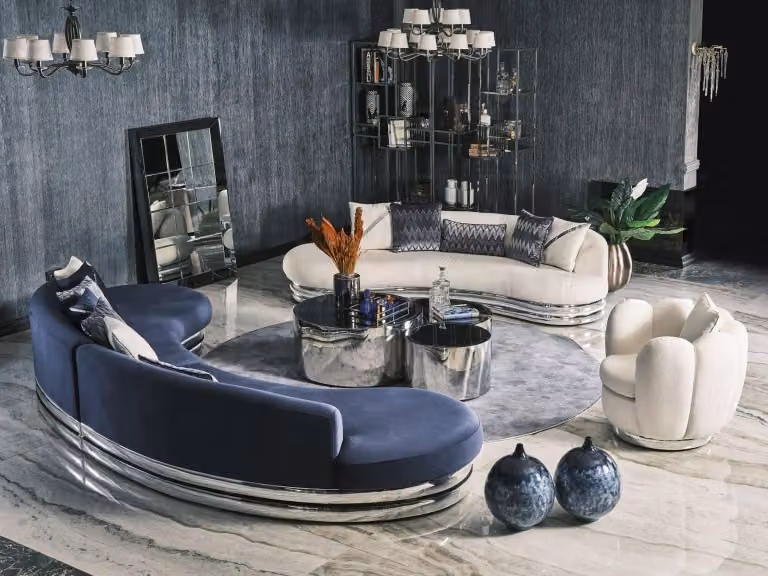 Komplette Couchgarnitur Stoffsofa Polstersofa Couch Blau Set Sofa 3tlg