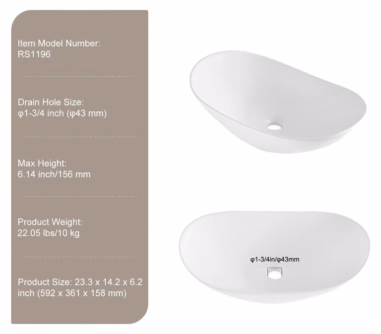 Lavabo, materiale ceramico, scarico efficiente, dimensioni 59,2 x 36,1 cm
