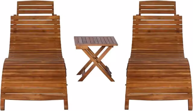 Lettino Prendisole 3 pz con Tavolino in Legno Massello d'Acacia 279160