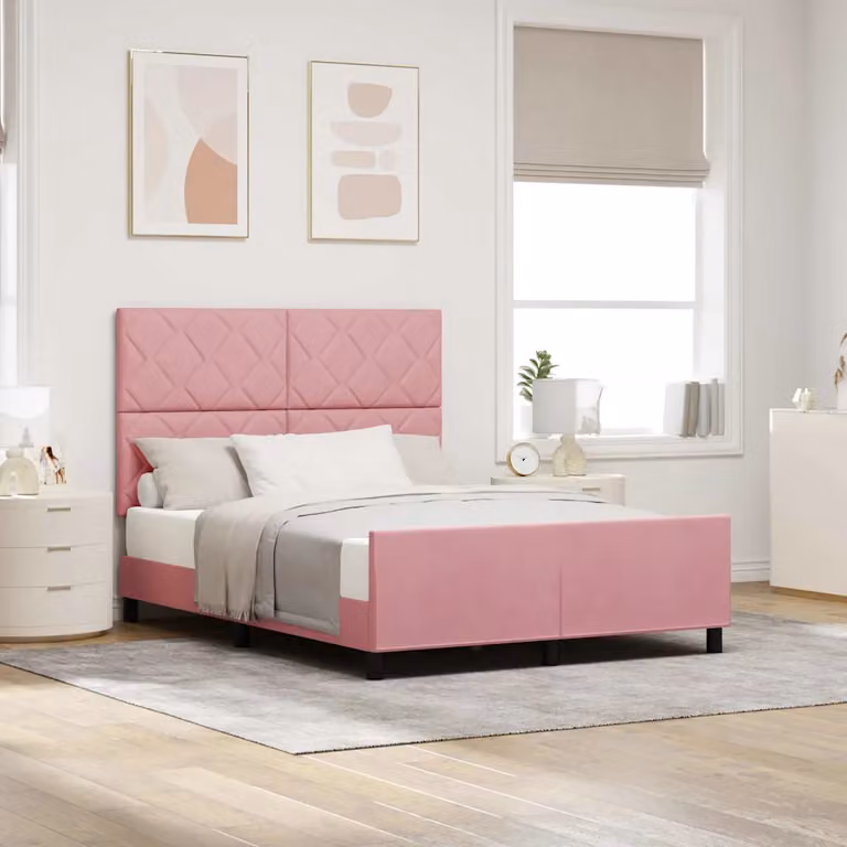 Letto a molle con testiera vidaXL in velluto rosa, L 140 x P 200 cm