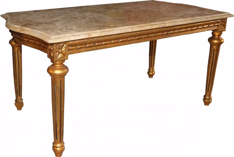 Casa Padrino Tavolino barocco oro con piano in marmo color crema 100 x 53 cm - Edizione limitata