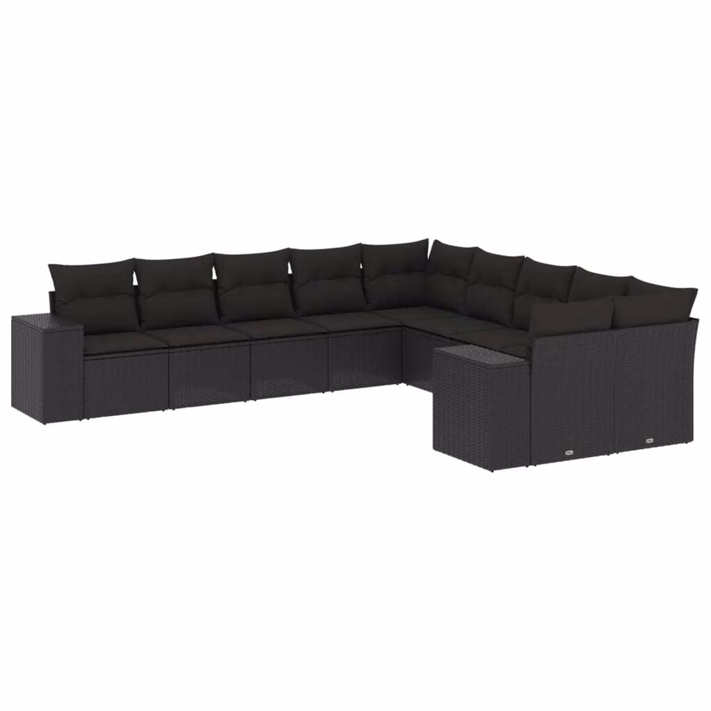 Set Divani da Giardino 10pz con Cuscini in Polyrattan Nero