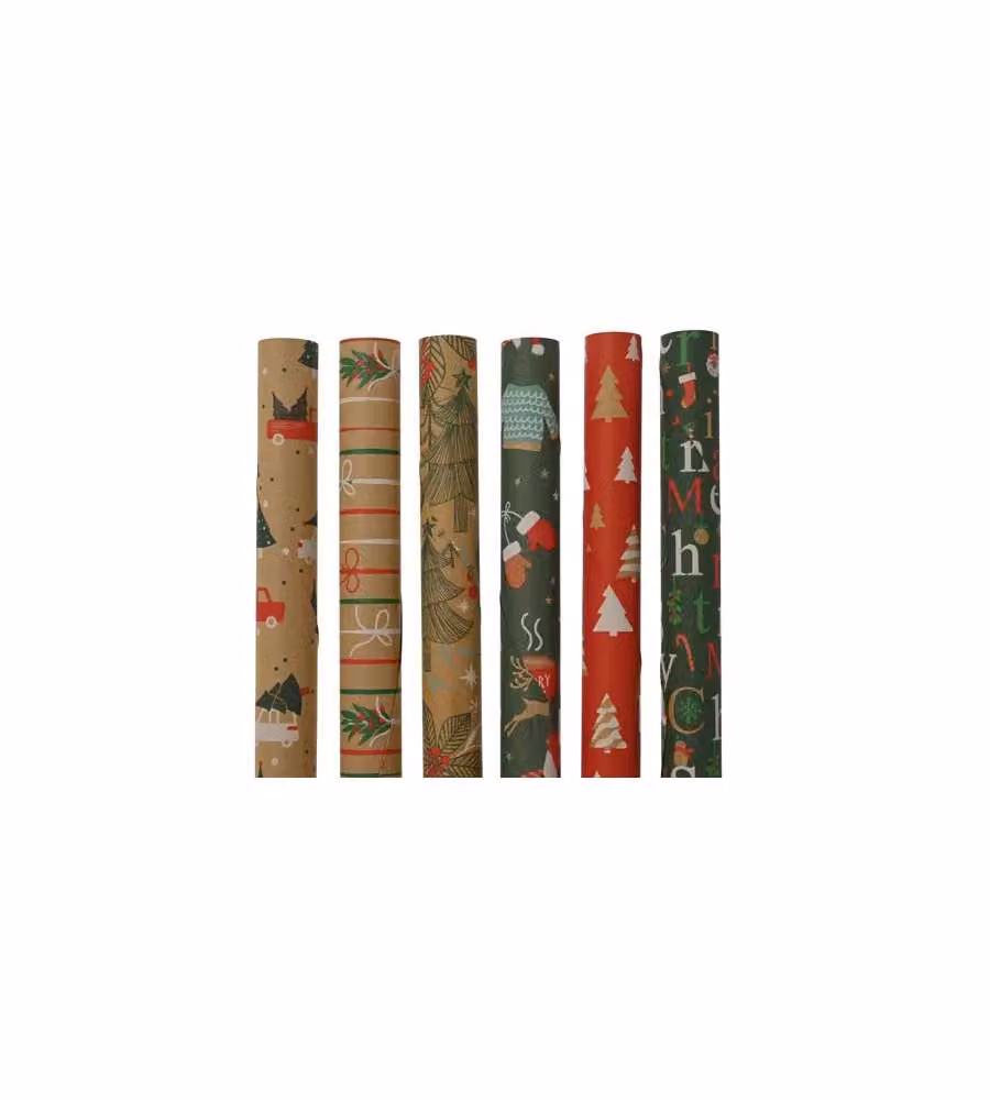 Decoris Carta Regalo Natalizia 70x200 cm Kraft Marrone Multicolore