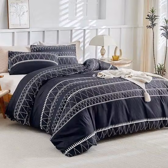 Set di lenzuola in microfibra Ibenzoa® a 3 pezzi, motivo a righe nero, 220x200 cm, composto da: 2 federe 80x80 cm, 100% poliestere, con chiusura a zip nascosta e angoli con laccetti