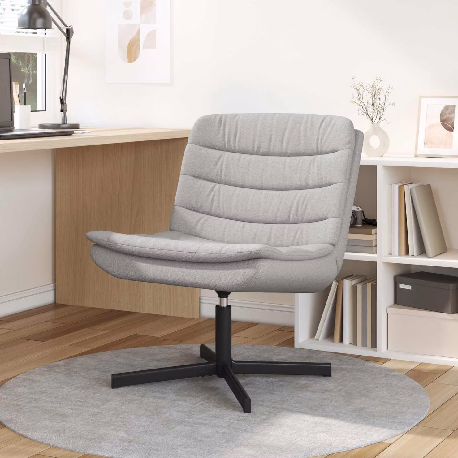 Sedia girevole moderna vidaXL in tessuto Grigio Nuvola e Nero, L/P/H: 63 x 75 x 76 cm