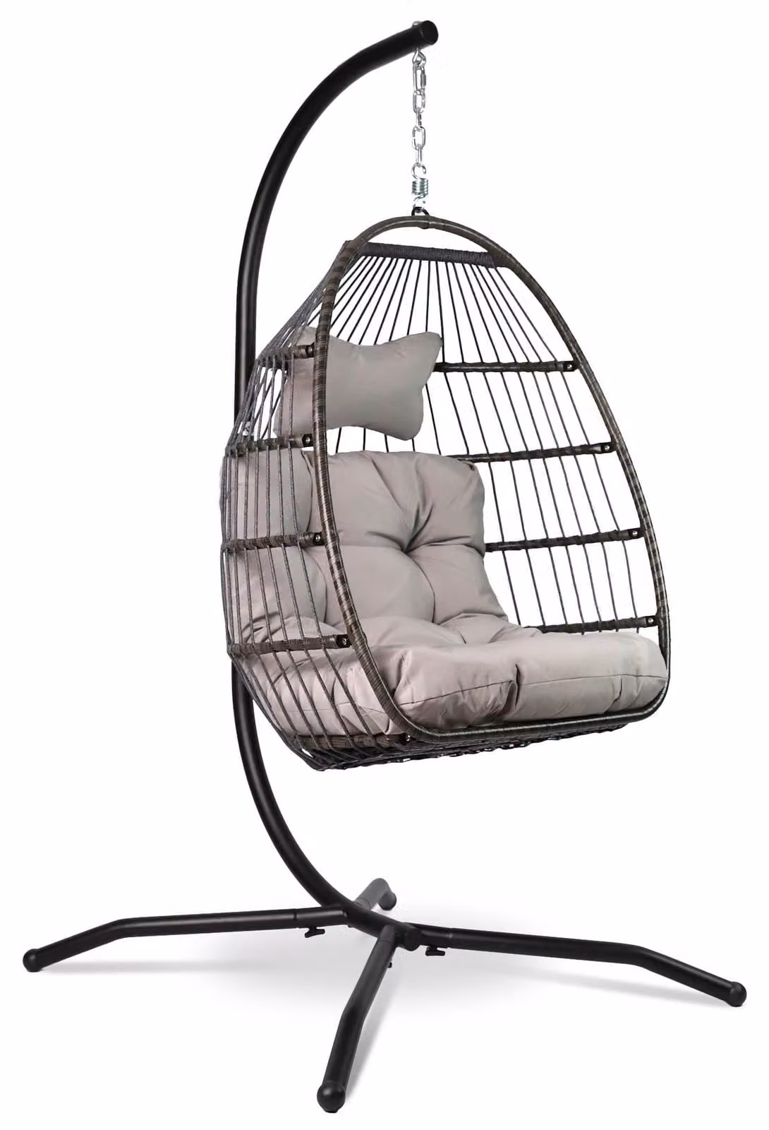 Sedia a dondolo in rattan effetto legno, color grigio chiaro, con struttura standard, adatta sia per interni che per esterni