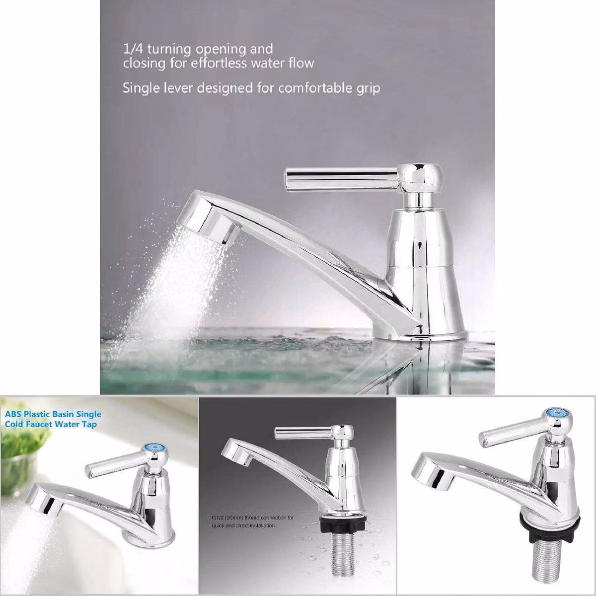 Rubinetto per lavello da incasso, realizzato in plastica ABS. Miscelatore monocomando per acqua fredda, ideale come accessorio semplice e pratico per bagni e cucine