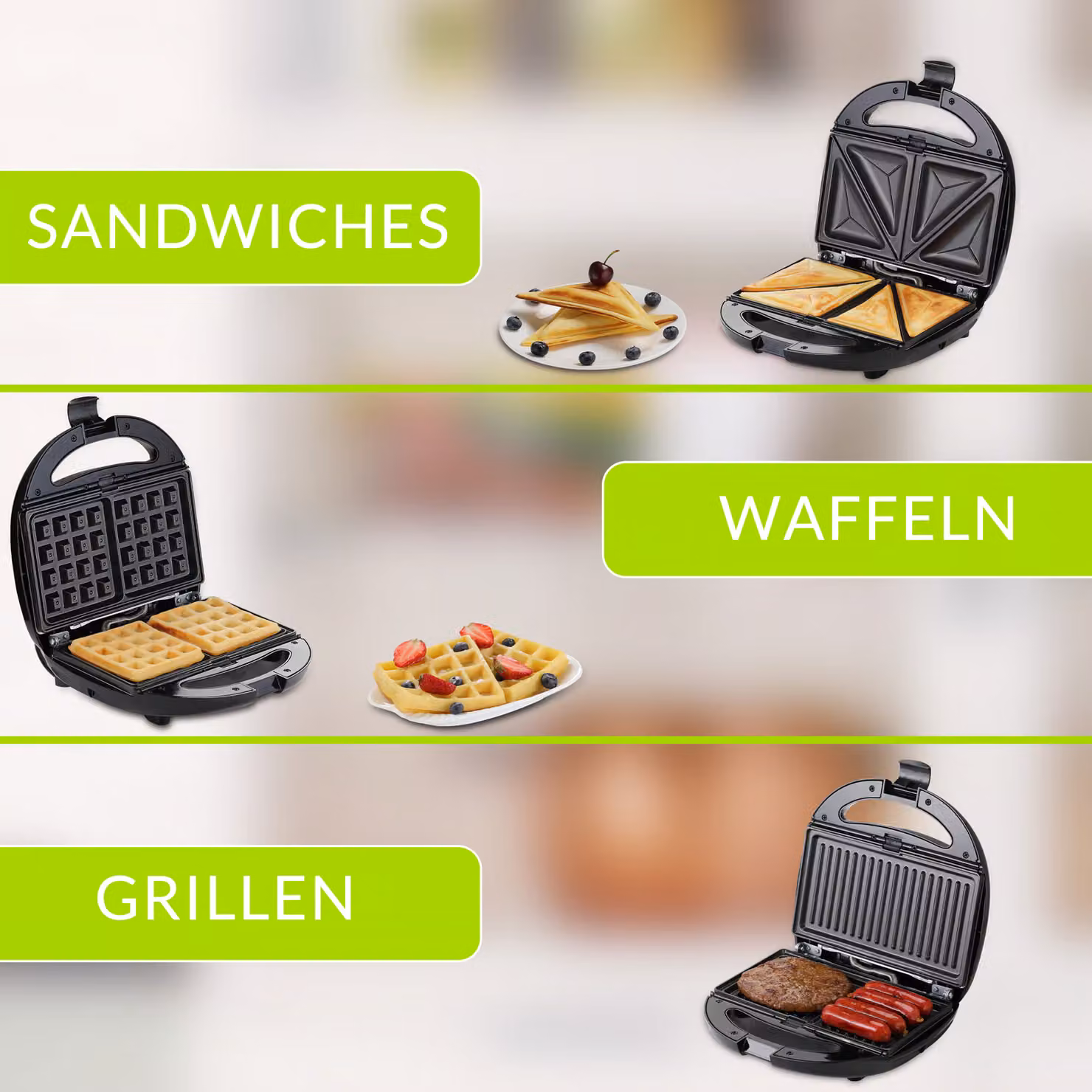 Grill a contatto 3 in 1 Monzana nero e argento con protezione da surriscaldamento, 800 W – 3