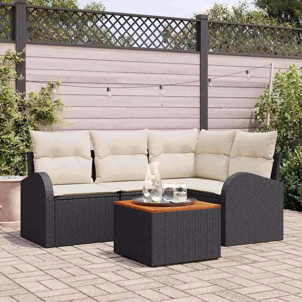 Maison Exclusive - Set Divano da Giardino 5 pcs Nero e Crema polyrattan