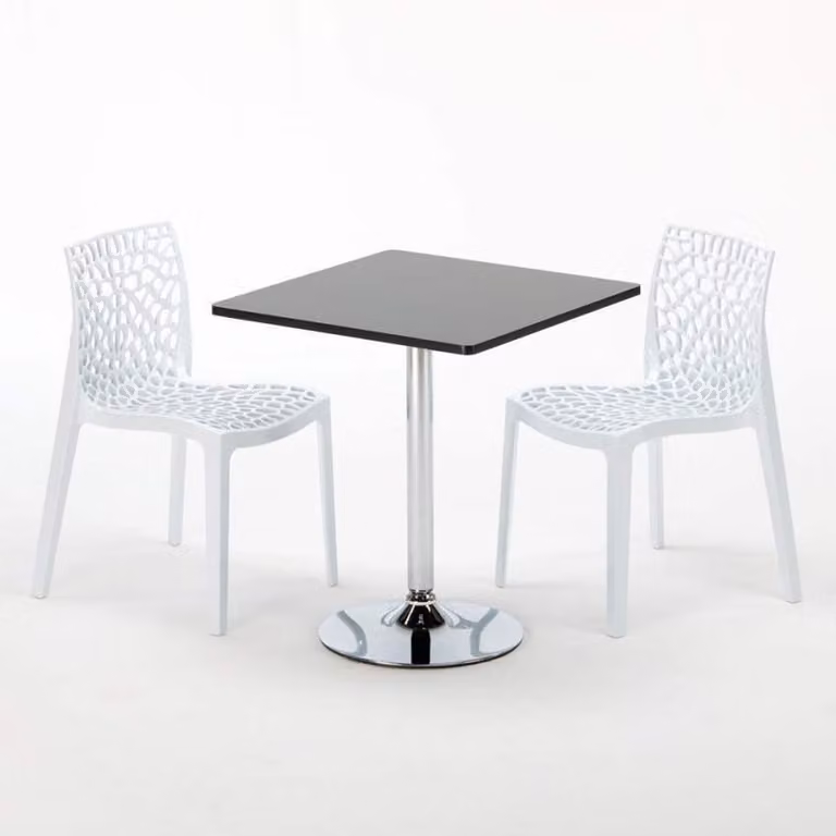 Tavolo quadrato nero e 2 sedie Set di aste per interni in polipropilene colorato Grand Soleil Gruvyer Mojito - Bianco