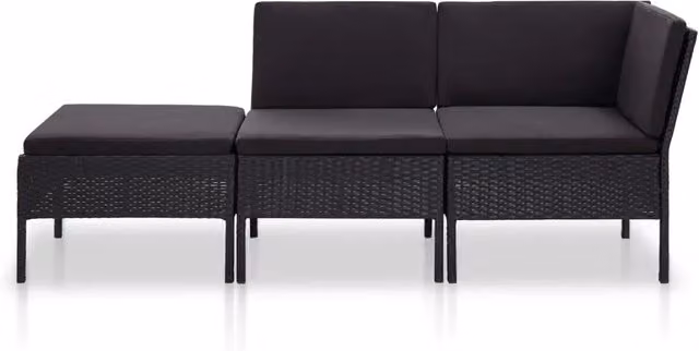 Set Divani da Giardino 3 pz | Set Salotto da Giardino con Cuscini in Polyrattan Nero