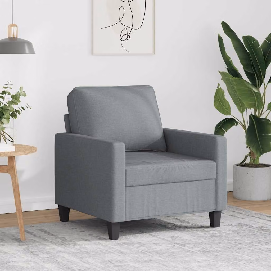 Poltrona moderna vidaXL in tessuto grigio con struttura in metallo e braccioli