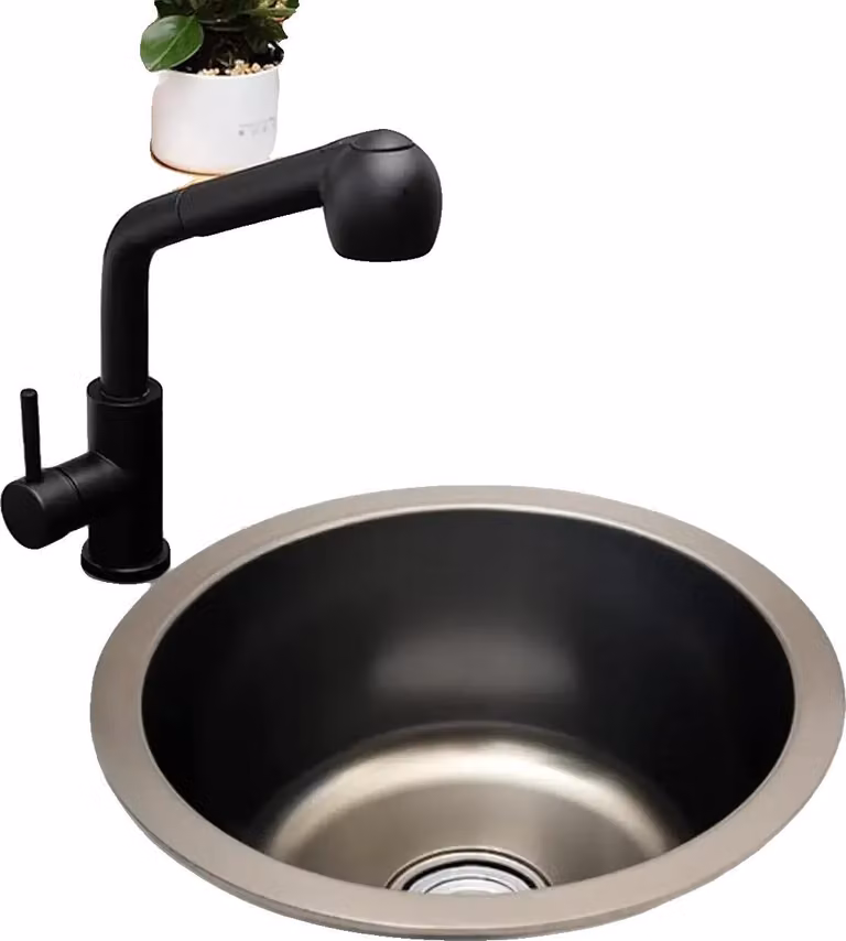 Lavello da cucina rotondo, in acciaio inossidabile, con rivestimento nanotecnologico, design moderno, colore grigio
