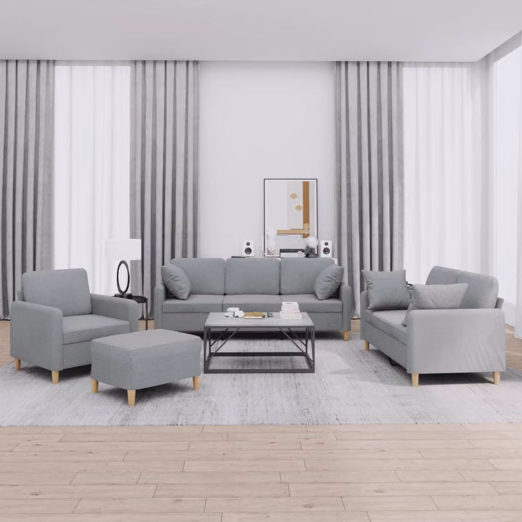 Maison Exclusive - Set divano 4 pezzi con cuscini in tessuto grigio chiaro