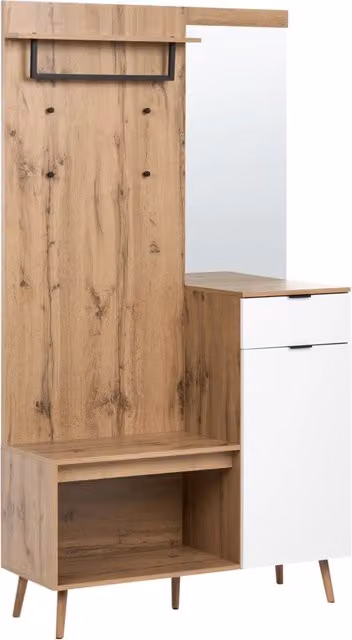 Set da ingresso BELIANI in stile rustico marrone con specchio, porta scarpe e appendiabiti in MDF e metallo, H: 190 cm, L: 94 cm, P: 40 cm