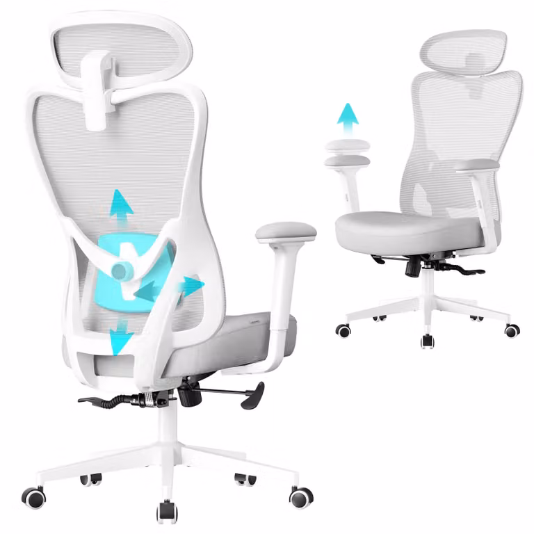Sedia da ufficio ergonomica con poggiatesta e supporto lombare, Grigio Tortora