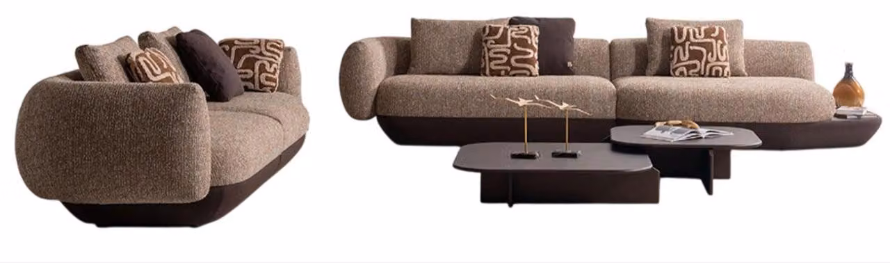Elegante Braune Stoffgarnitur Polstersofa Stilvoller Couchtisch