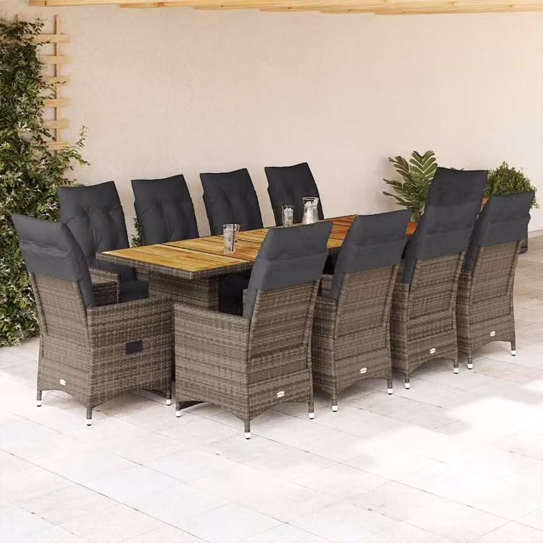 Set Bistrò da Giardino vidaXL 11 pz in Polyrattan e Legno di Acacia Grigio
