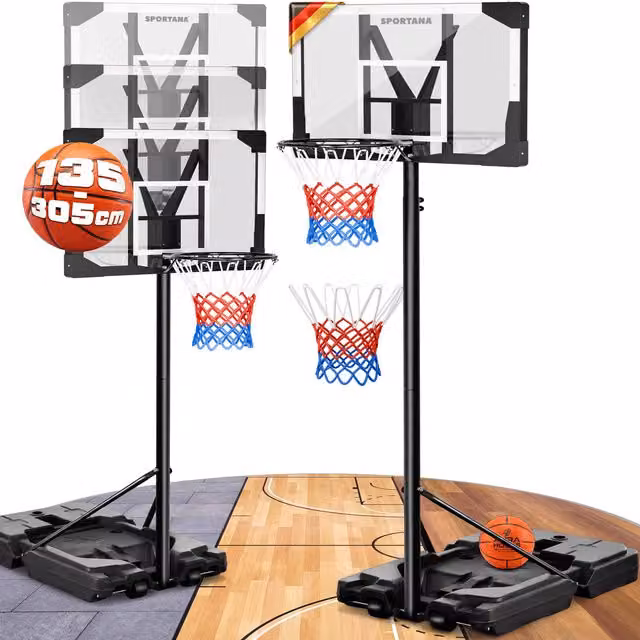 Canestro da basket da esterno SPORTANA regolabile in altezza, colore antracite, con supporto, base da 60 kg e ruote