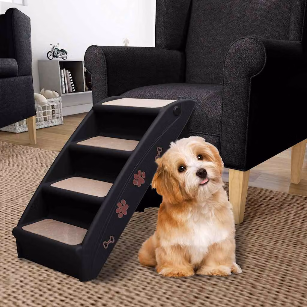 vidaXL Scala Pieghevole per Cani Nera con Superficie Antiscivolo L/P/H: 62 x 40 x 49,5 cm