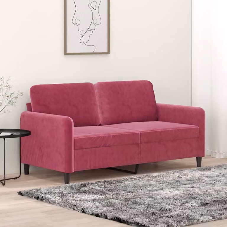 Divano a due posti, colore bordeaux, 140 cm, in velluto