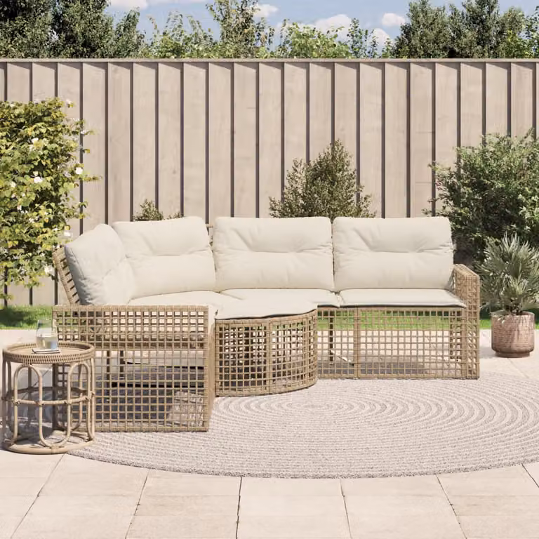 vidaXL Divano da Giardino a L con Pouf Beige e Struttura in Metallo e Polyrattan