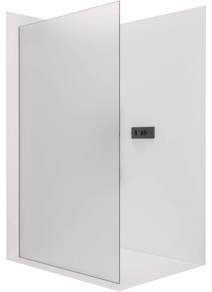 CERANO - Box doccia Walk-in Crystal L/P - 8 mm - sistema senza montanti - nero opaco, vetro smerigliato - 110x200 cm
