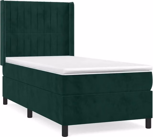 Letto singolo | Letto per adulti | Giroletto a Molle con Materasso Verde Scuro 80x200 cm Velluto