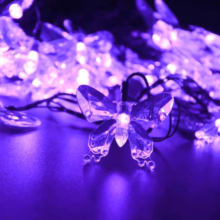 Catena di luci solari, 16 metri, 20 LED, color lilla, impermeabile, ideale per giardino e balcone