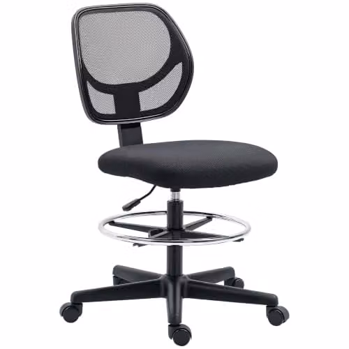 Vinsetto Sedia da disegno ergonomica con anello piedi 93-113 cm Nero