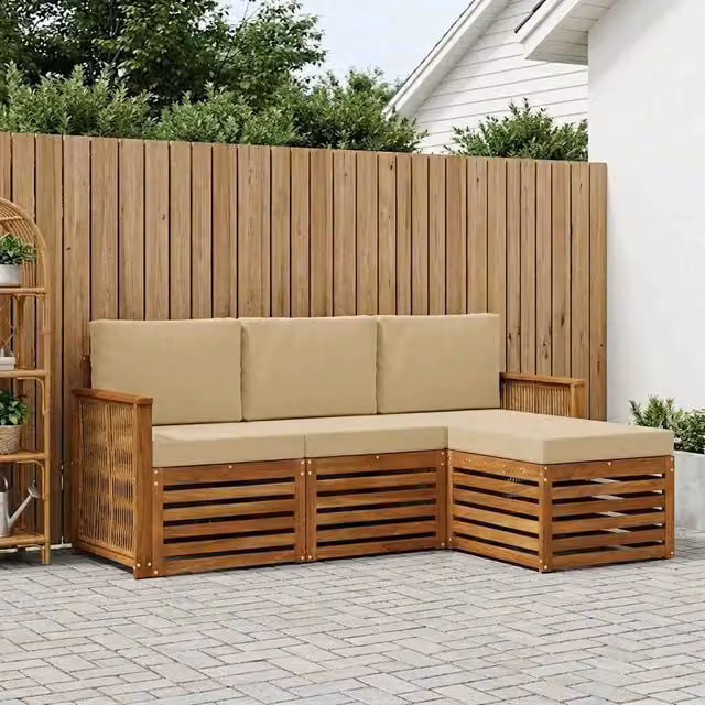 Set di divani da esterno 4 pz Naturale e Beige 3384209