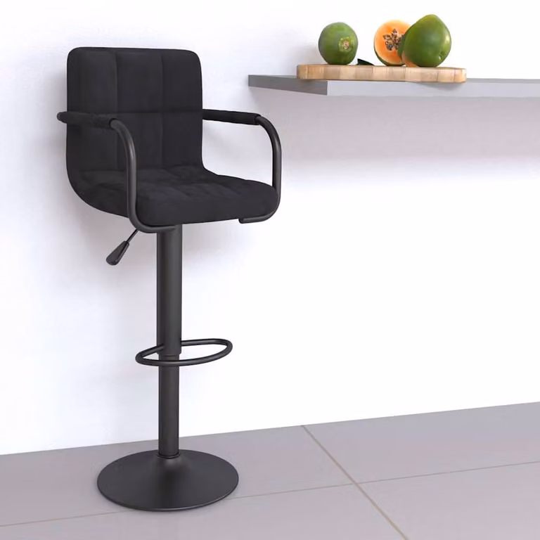 Sgabello da Bar vidaXL in Velluto Nero con Base in Metallo e Rotazione a 360 Gradi