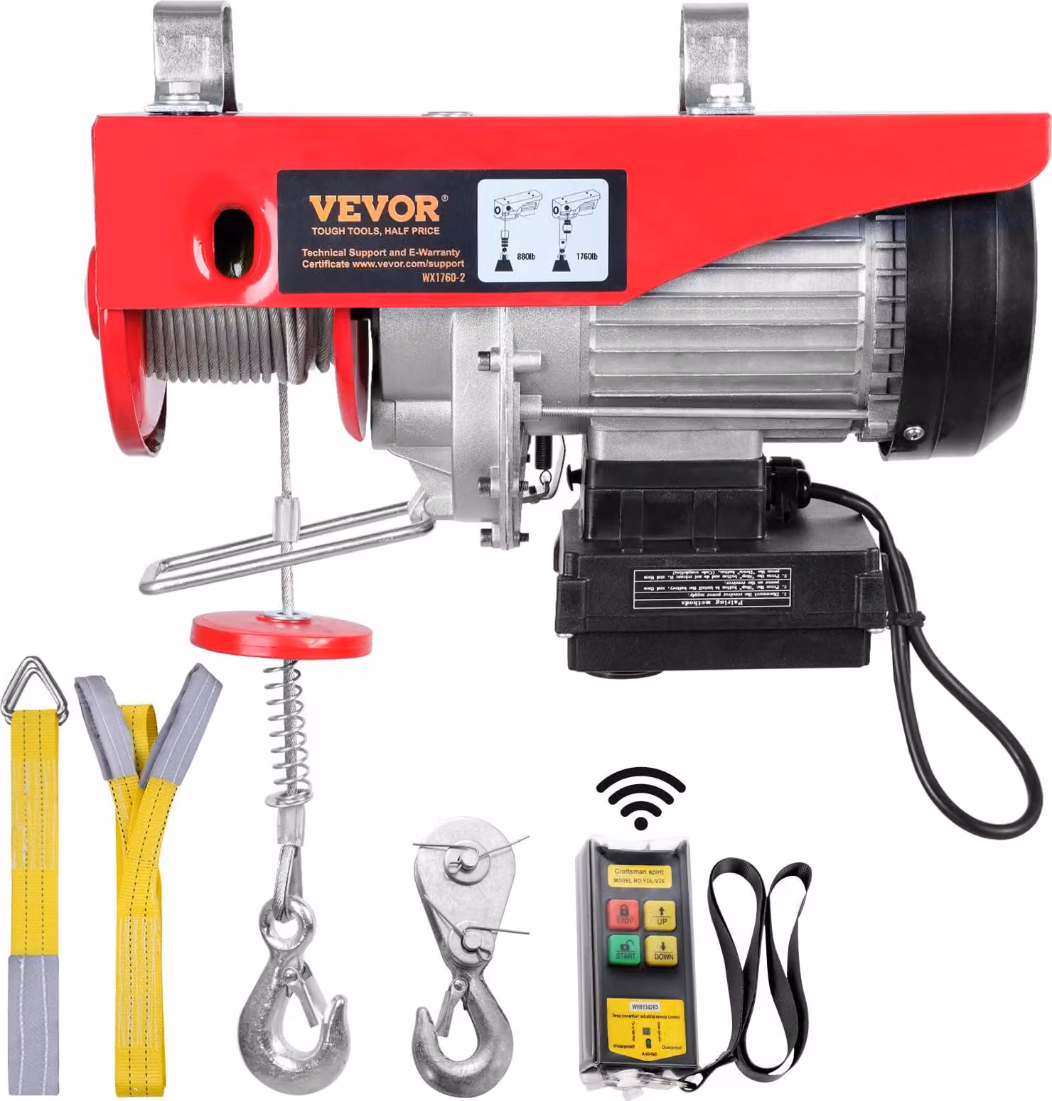Verricelli elettrici da 800 kg, con un'altezza di sollevamento di 12 metri, potenza di 1450 W, dotati di telecomando senza fili