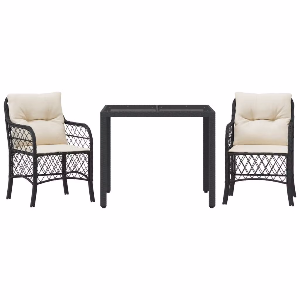 Set da Bistrò 3 pz con Cuscini Nero in Polyrattan
