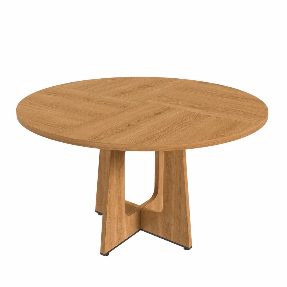 Tavolo da pranzo rotondo Minimal effetto quercia marrone in MDF, Diametro: 120 cm, Altezza: 76 cm – 2