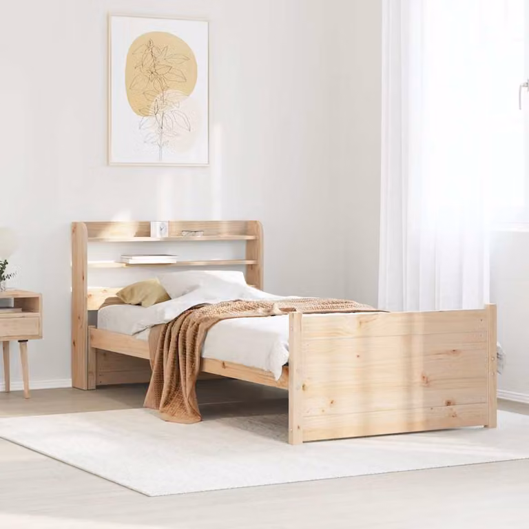 vidaXL Letto in Legno Massello di Pino Marrone con Testiera e Scomparti Laterali