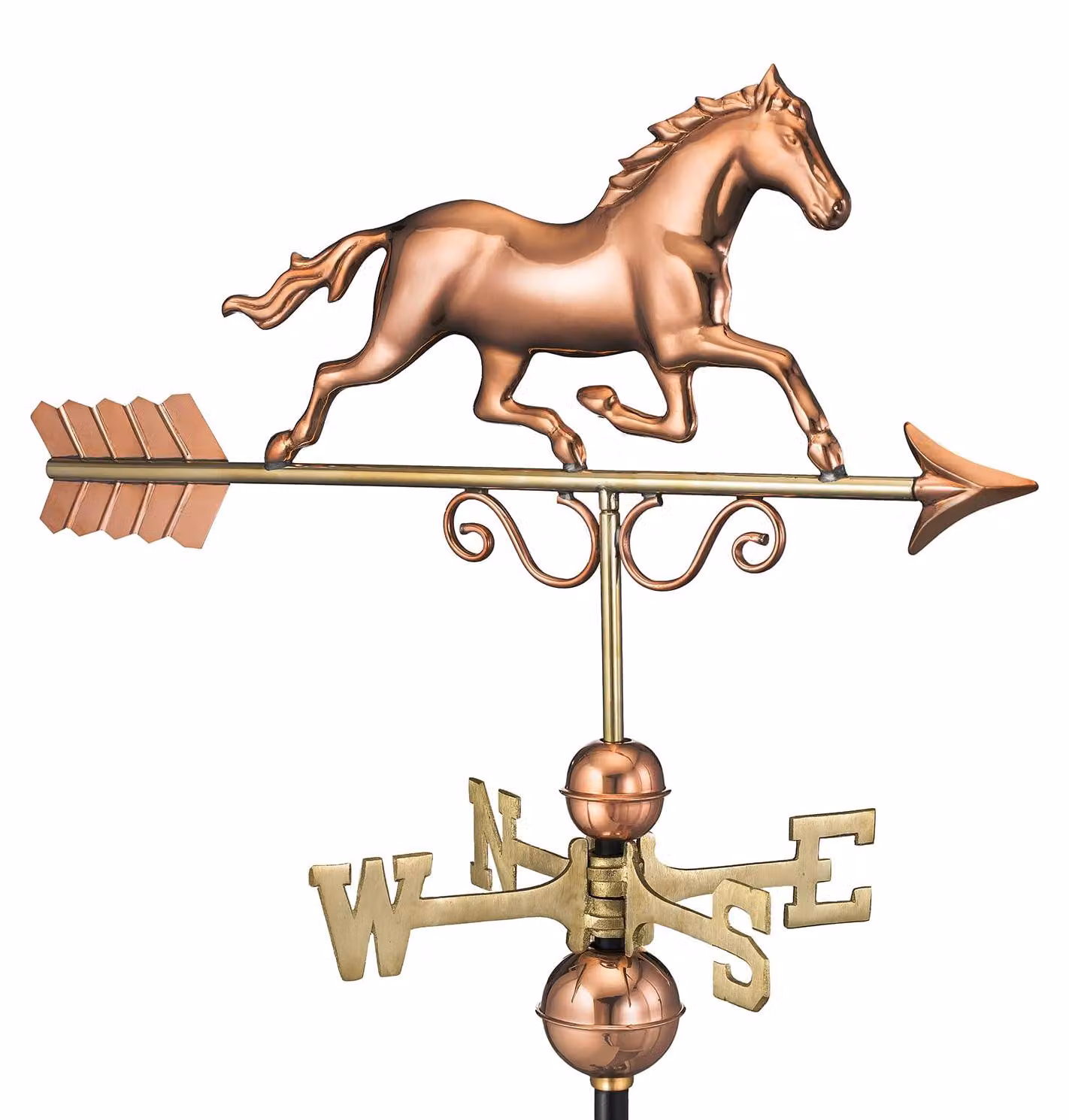 Indicatore del vento a forma di cavallo al galoppo, in ottone massiccio, altezza 33 pollici
