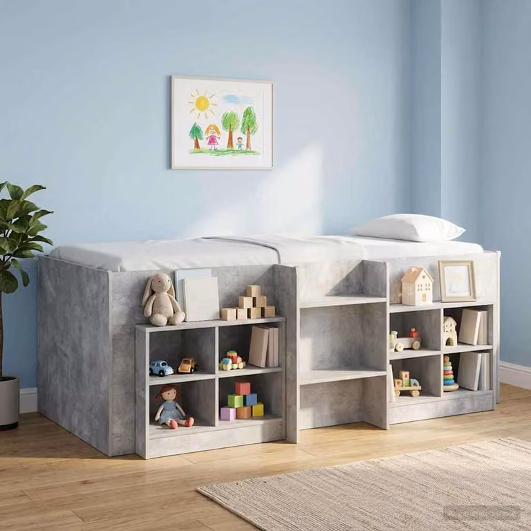 Letto alto per bambini vidaXL in legno ingegnerizzato grigio con scomparti laterali L/P/H: 190 x 90 x 120 cm