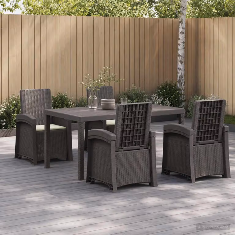 Set da pranzo per giardino e terrazza vidaXL in polyrattan da 5 pezzi, colore grigio e beige