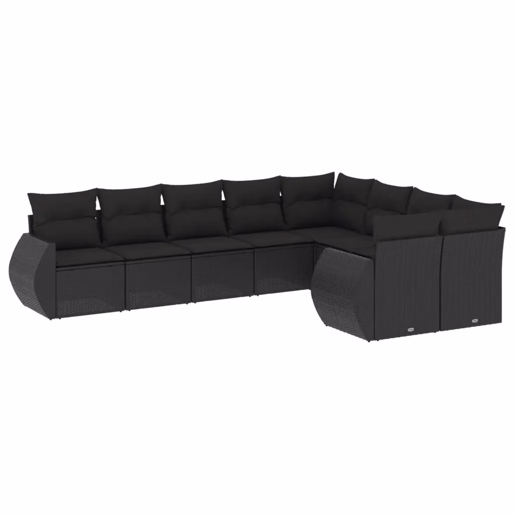 vidaXL Set Divani da Giardino 9 pz Moderno con Cuscini Neri in Polyrattan e Struttura in Acciaio Verniciato a Polvere – 2