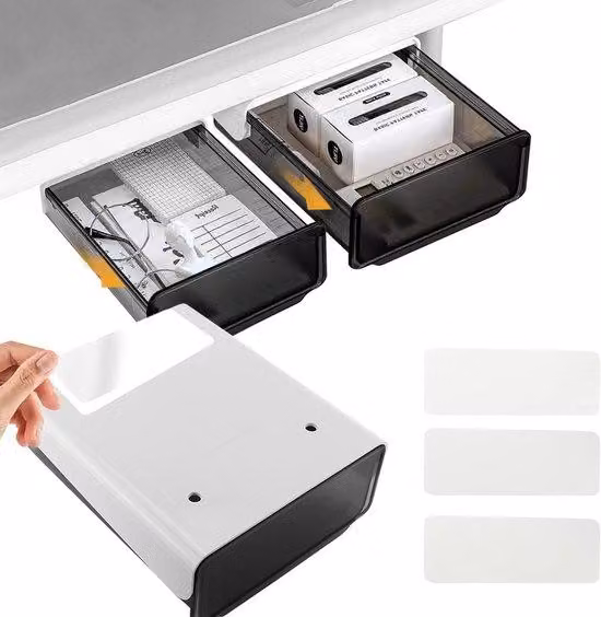 Sotto la scrivania: 2 pezzi - cassetto nascosto - organizer adesivo - per casa e ufficio