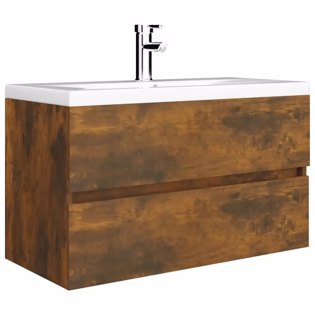 Mobile Bagno Sospeso Moderno vidaXL con Lavabo in Ceramica, Rovere e Bianco, L: 80 cm, H: 45 cm, P: 38,5 cm – 2